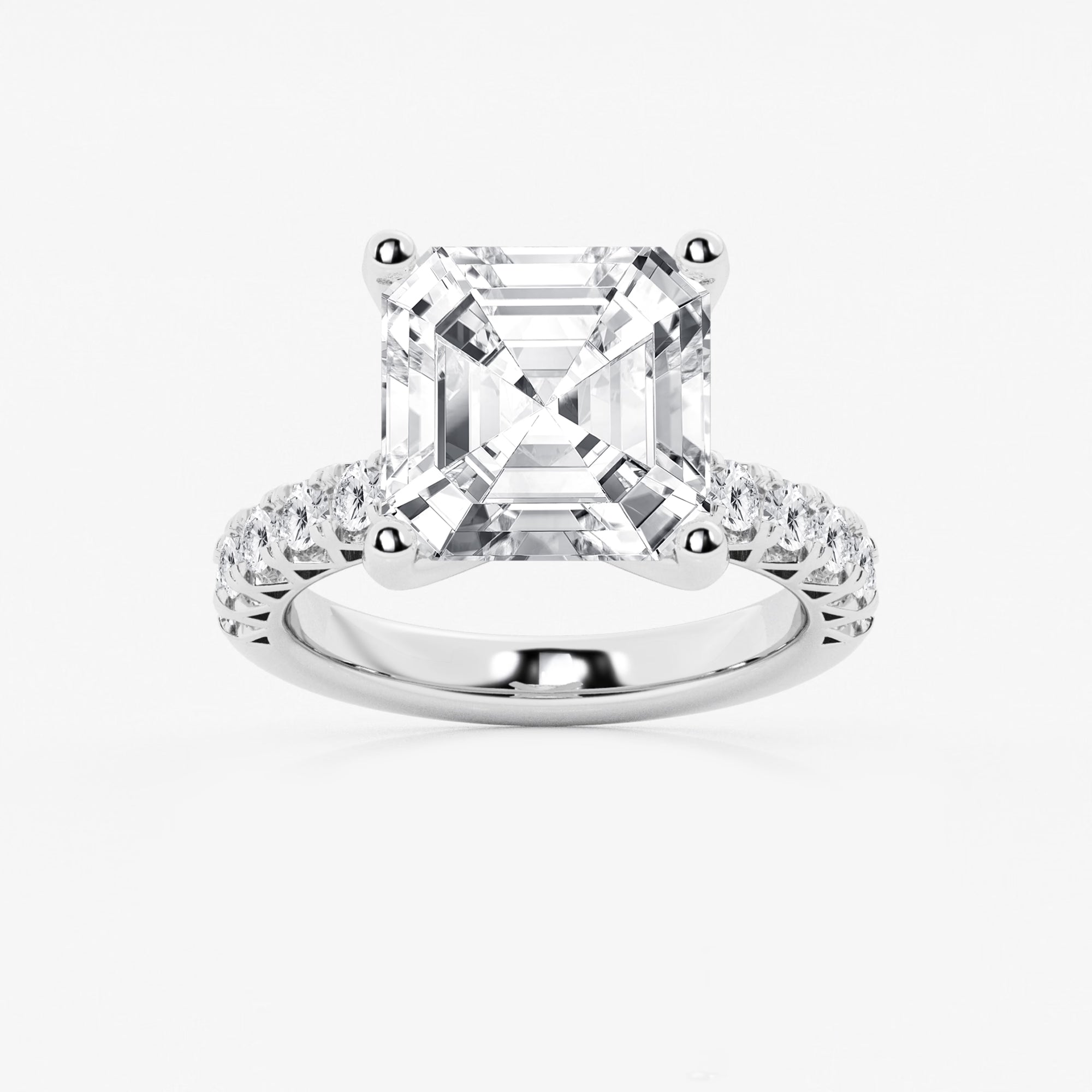 Eterna Asscher Lab Grown Diamond Split Prong Side Stone Engagement Ring