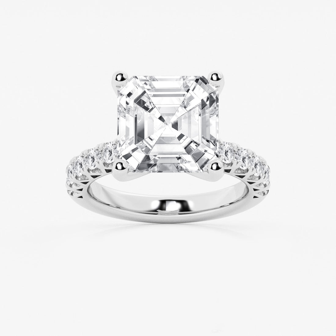 Eterna Asscher Lab Grown Diamond Split Prong Side Stone Engagement Ring
