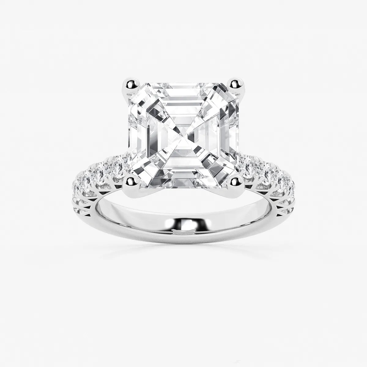 Eterna Asscher Lab Grown Diamond Split Prong Side Stone Engagement Ring