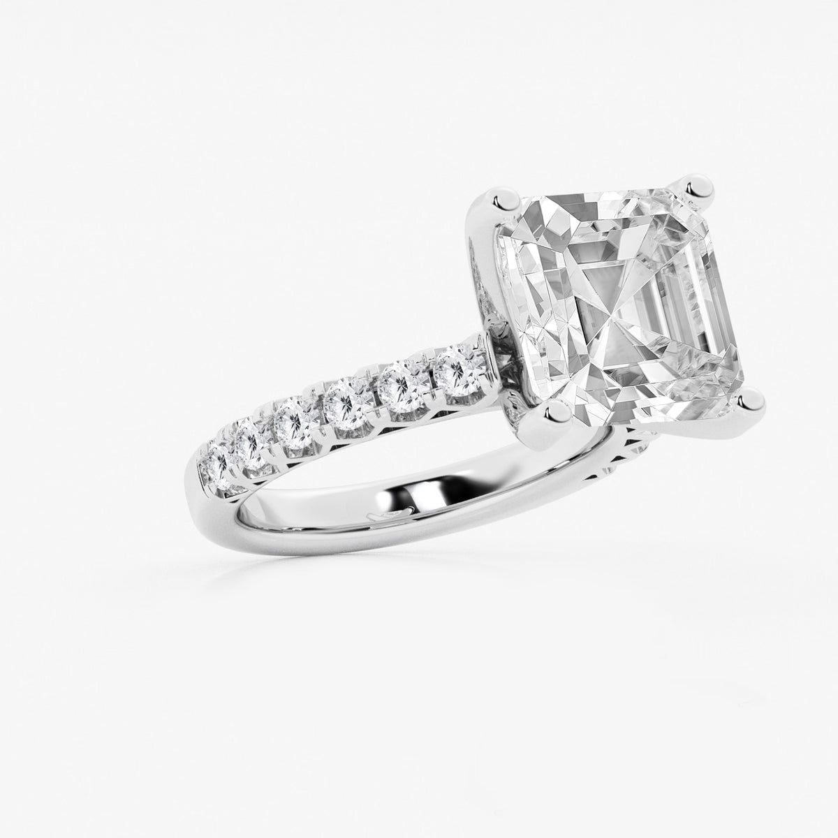Eterna Asscher Lab Grown Diamond Split Prong Side Stone Engagement Ring