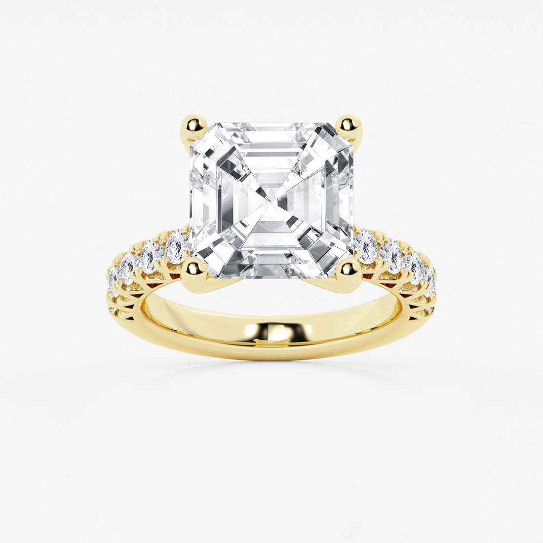 Eterna Asscher Lab Grown Diamond Split Prong Side Stone Engagement Ring