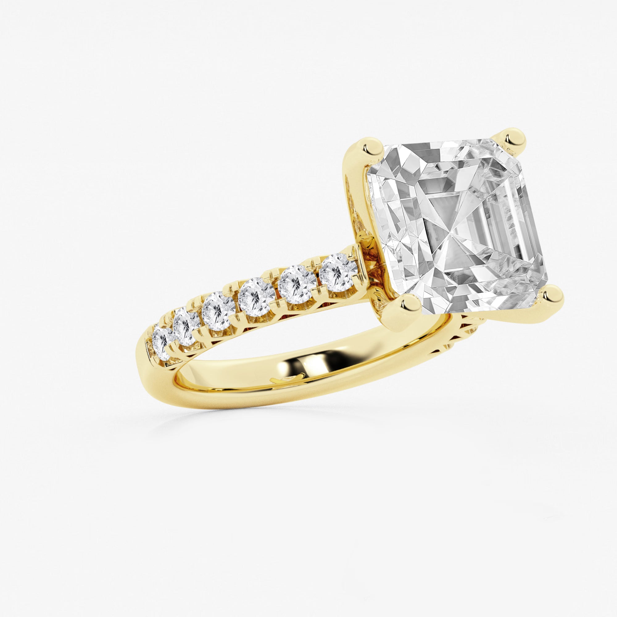 Eterna Asscher Lab Grown Diamond Split Prong Side Stone Engagement Ring