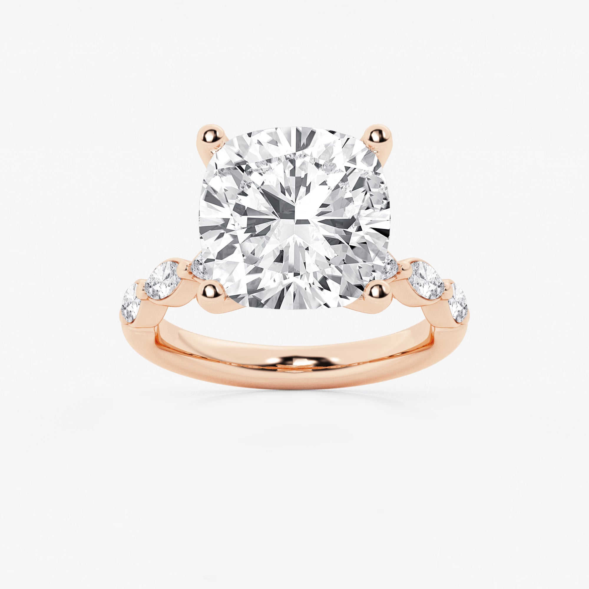 Cushion Lab Grown Diamond Engagement Ring with Floating Marquise Side Accents