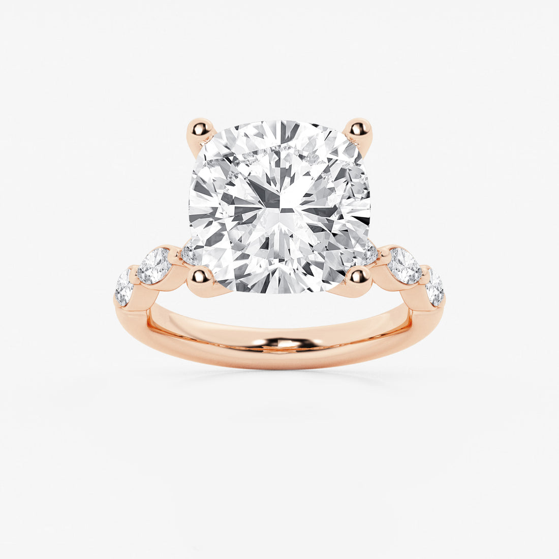 Cushion Lab Grown Diamond Engagement Ring with Floating Marquise Side Accents