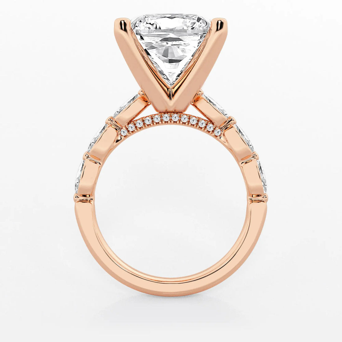 Cushion Lab Grown Diamond Engagement Ring with Floating Marquise Side Accents