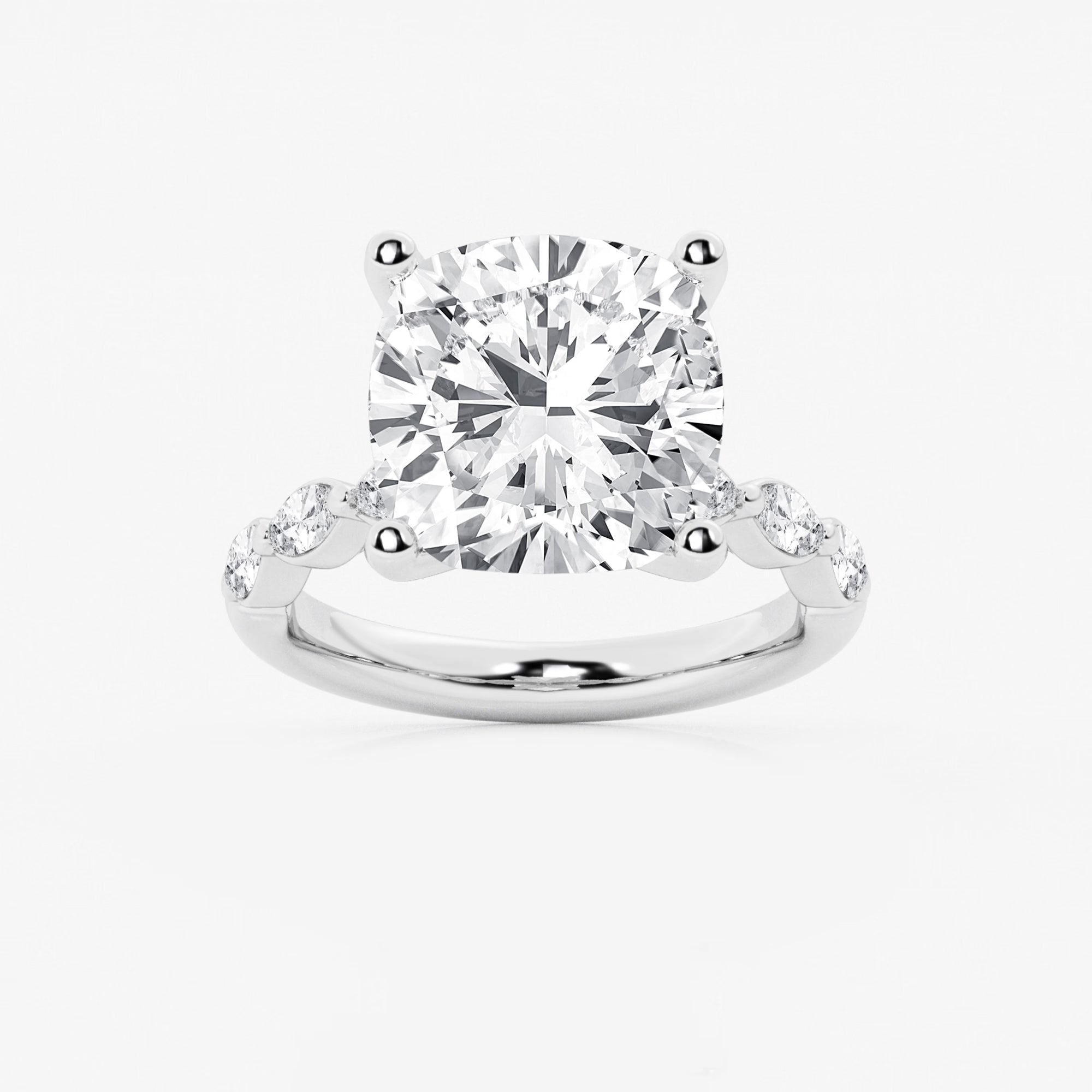 Cushion Lab Grown Diamond Engagement Ring with Floating Marquise Side Accents