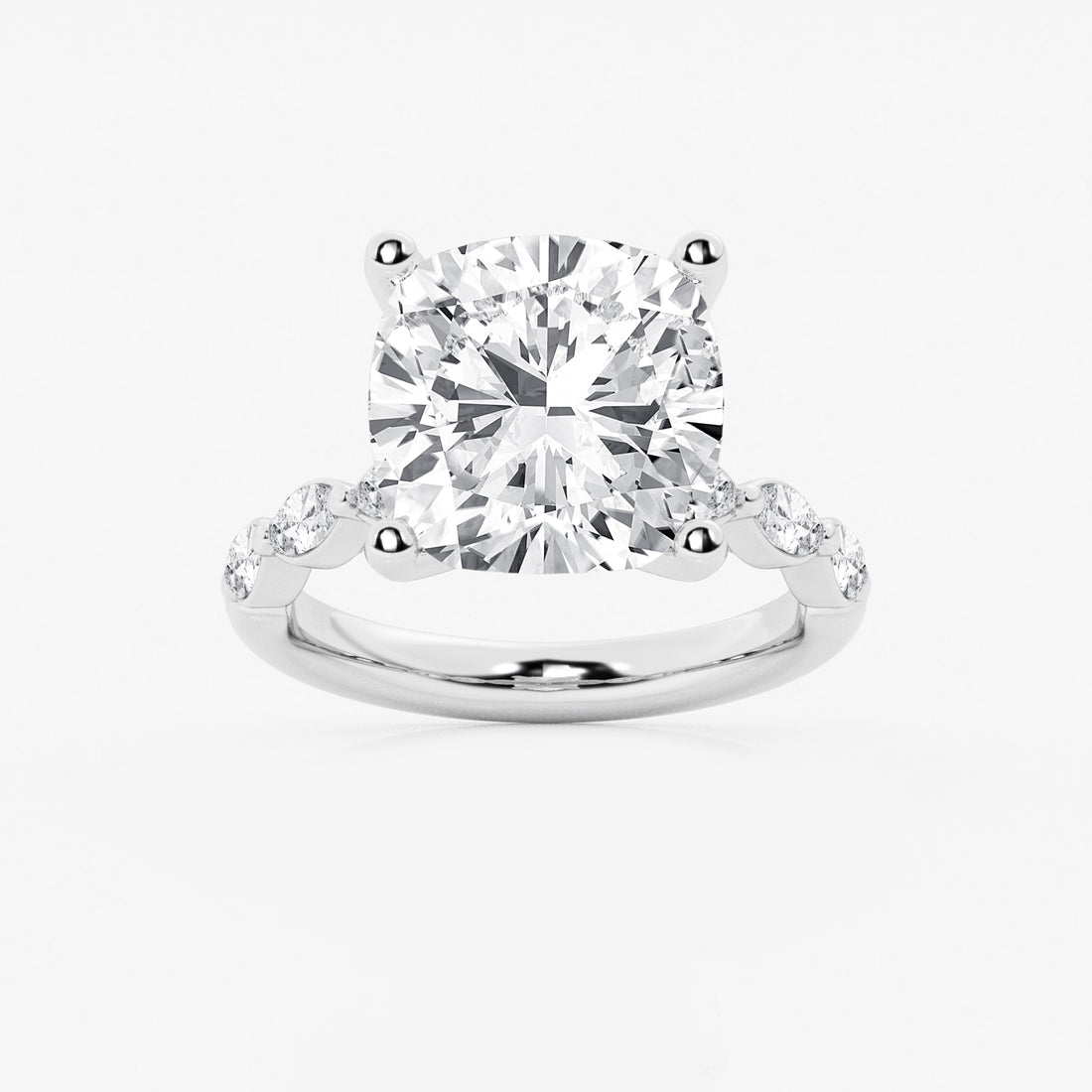 Cushion Lab Grown Diamond Engagement Ring with Floating Marquise Side Accents