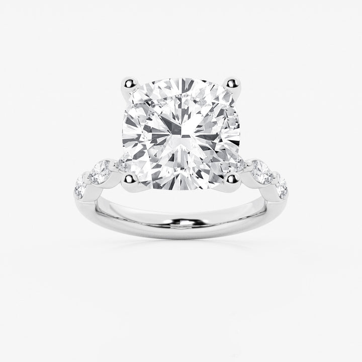 Cushion Lab Grown Diamond Engagement Ring with Floating Marquise Side Accents