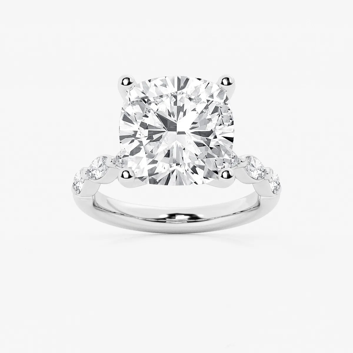 Cushion Lab Grown Diamond Engagement Ring with Floating Marquise Side Accents