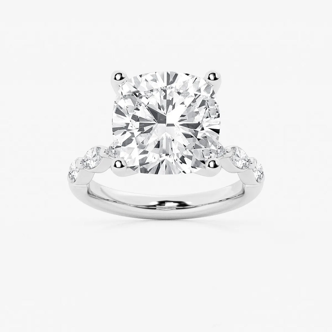 Cushion Lab Grown Diamond Engagement Ring with Floating Marquise Side Accents