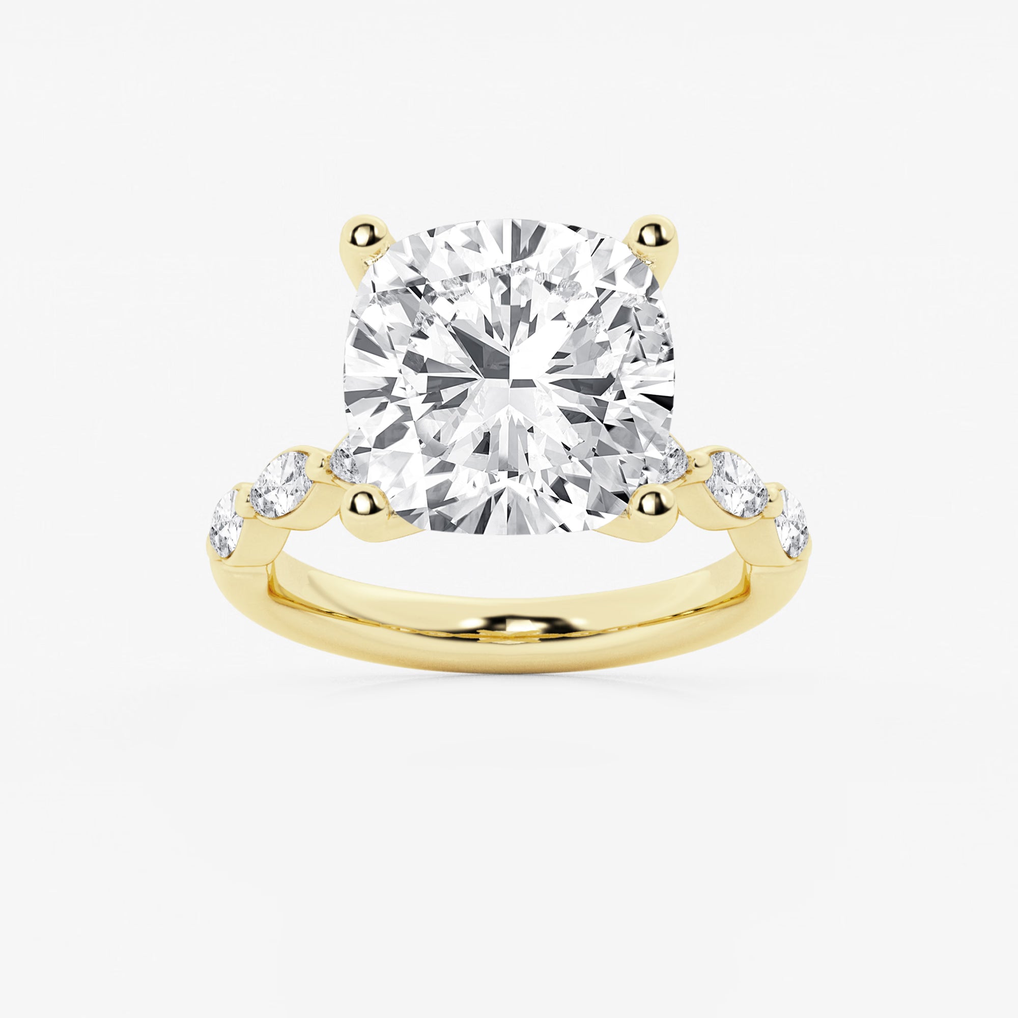 Cushion Lab Grown Diamond Engagement Ring with Floating Marquise Side Accents