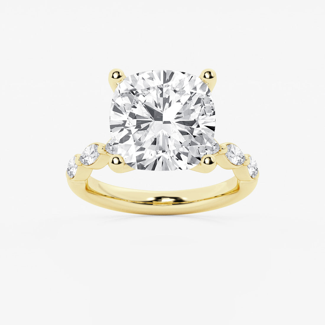 Cushion Lab Grown Diamond Engagement Ring with Floating Marquise Side Accents