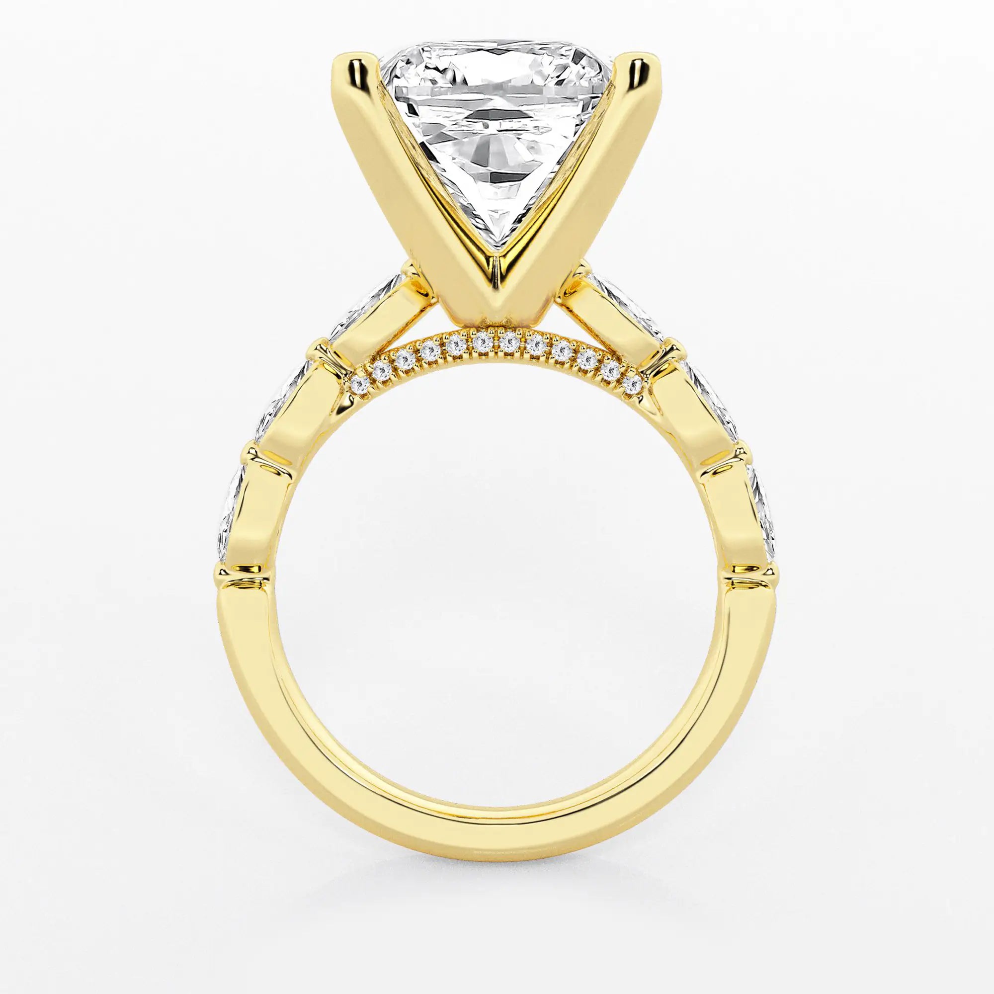 Cushion Lab Grown Diamond Engagement Ring with Floating Marquise Side Accents