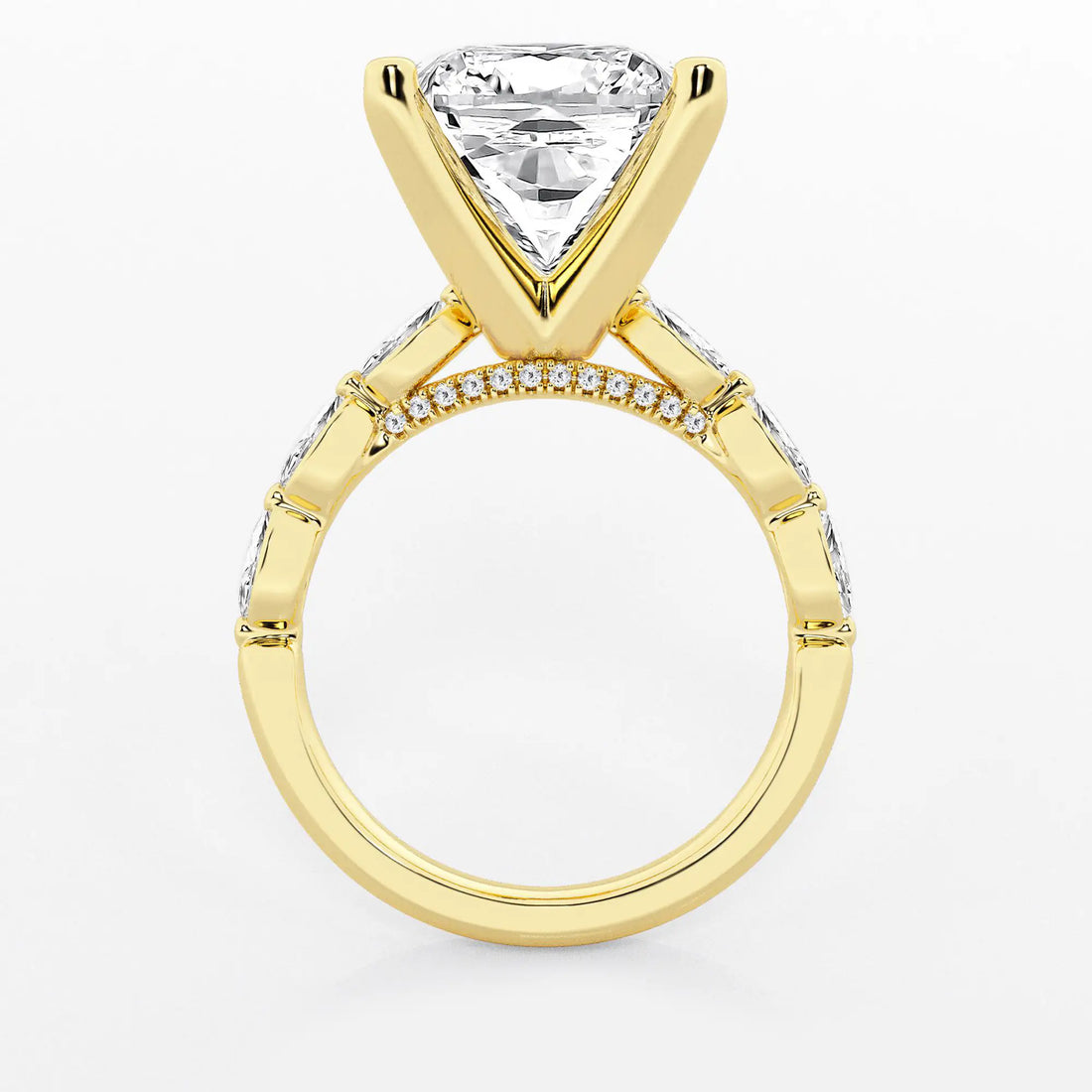 Cushion Lab Grown Diamond Engagement Ring with Floating Marquise Side Accents