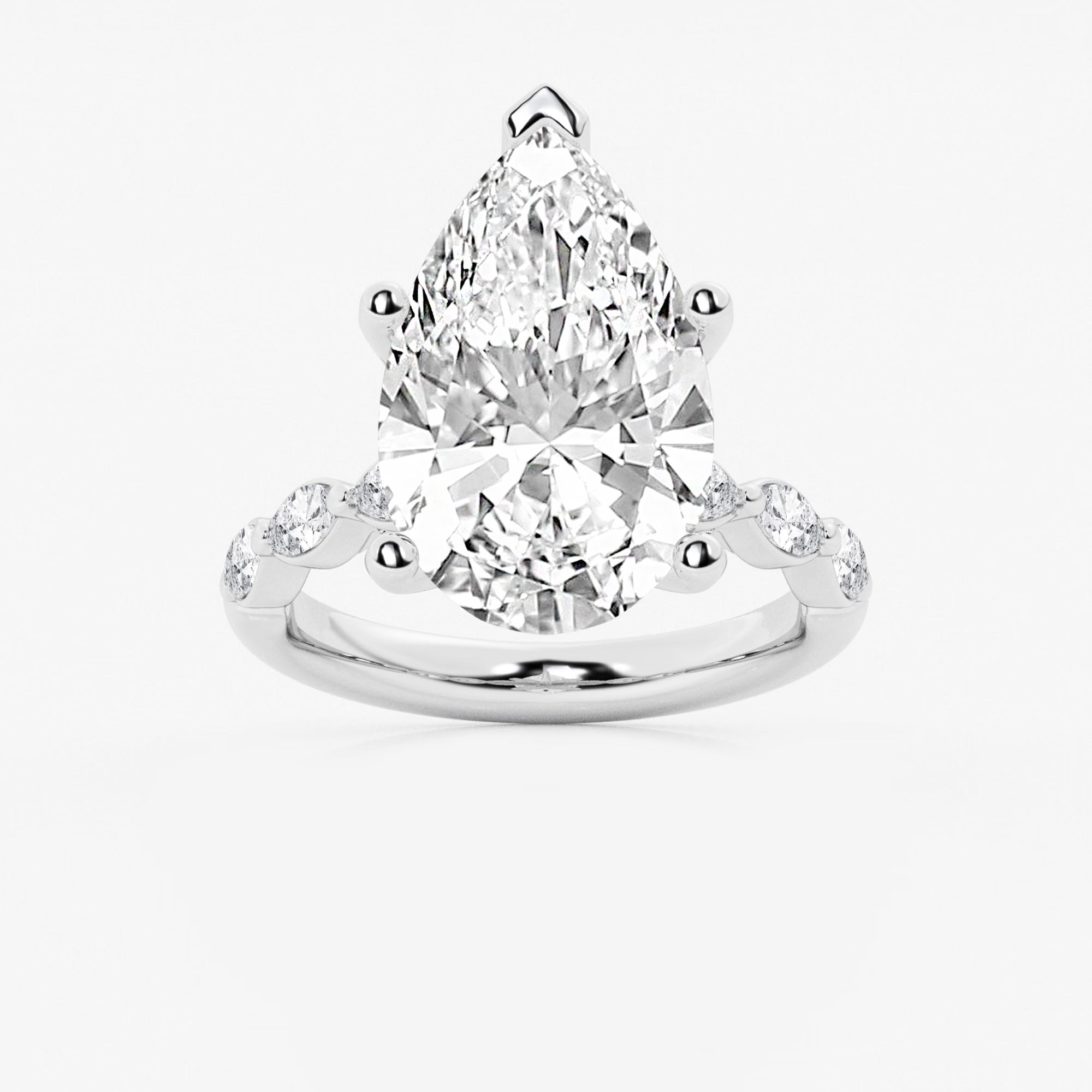 Pear Cut Lab Diamond Engagement Ring with Hovering Marquise Side Gems
