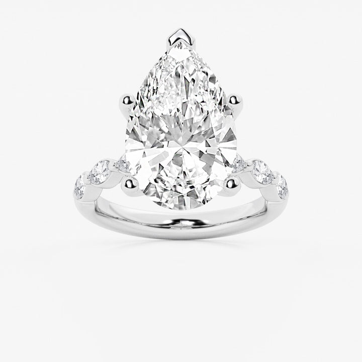 Pear Cut Lab Diamond Engagement Ring with Hovering Marquise Side Gems