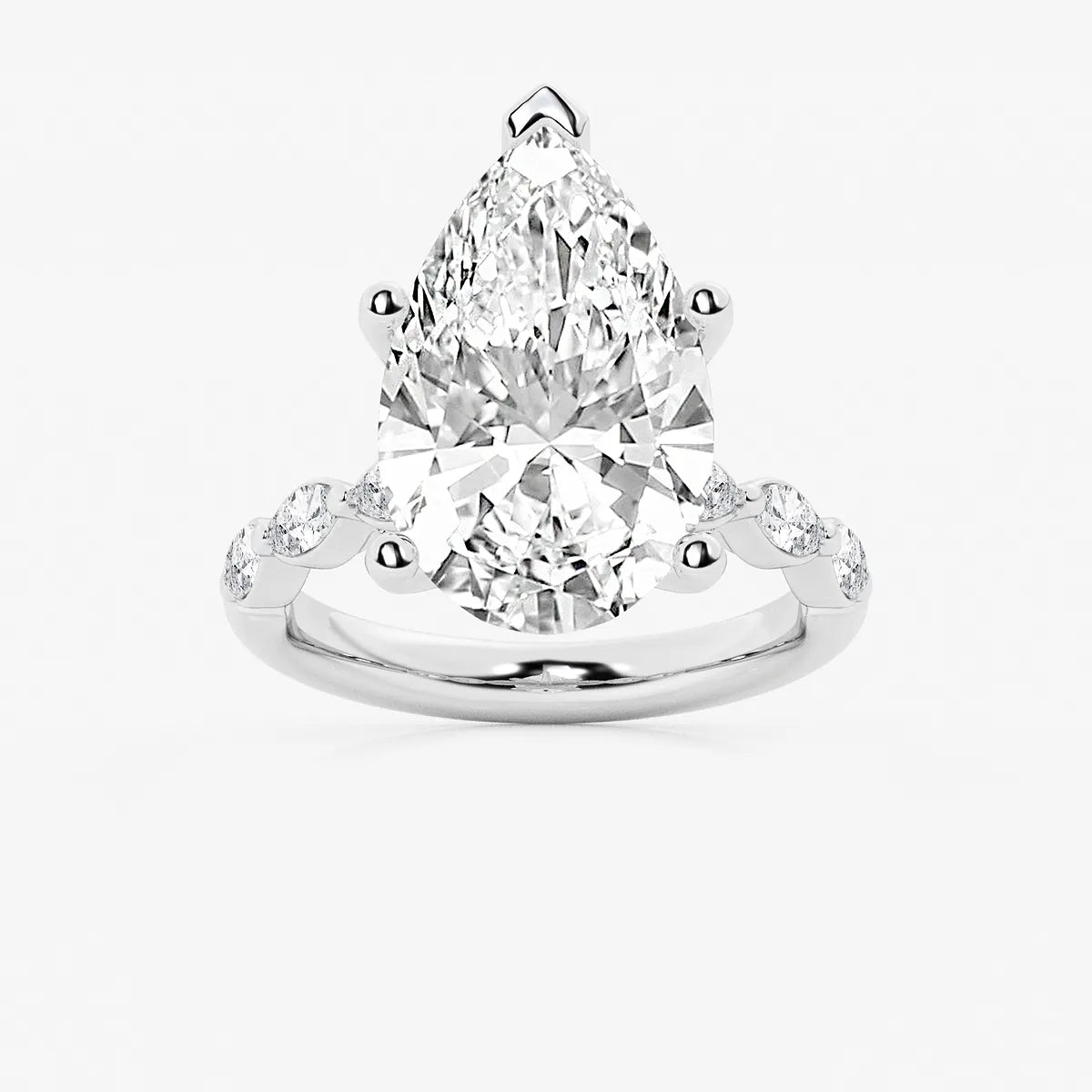 Pear Cut Lab Diamond Engagement Ring with Hovering Marquise Side Gems