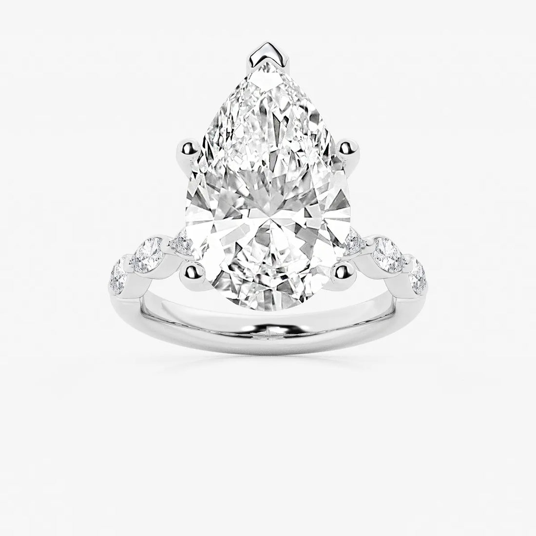 Pear Cut Lab Diamond Engagement Ring with Hovering Marquise Side Gems