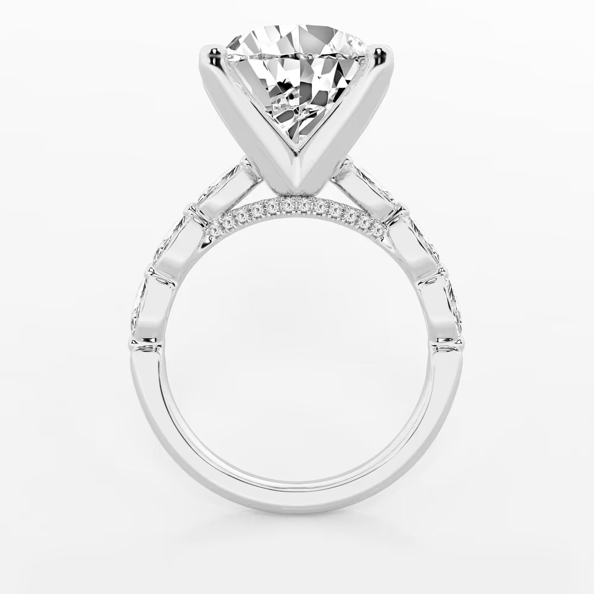 Pear Cut Lab Diamond Engagement Ring with Hovering Marquise Side Gems
