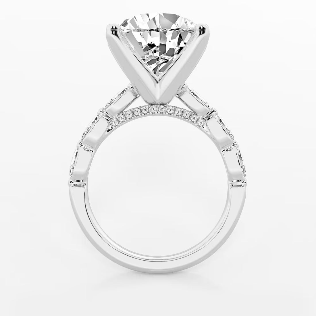 Pear Cut Lab Diamond Engagement Ring with Hovering Marquise Side Gems