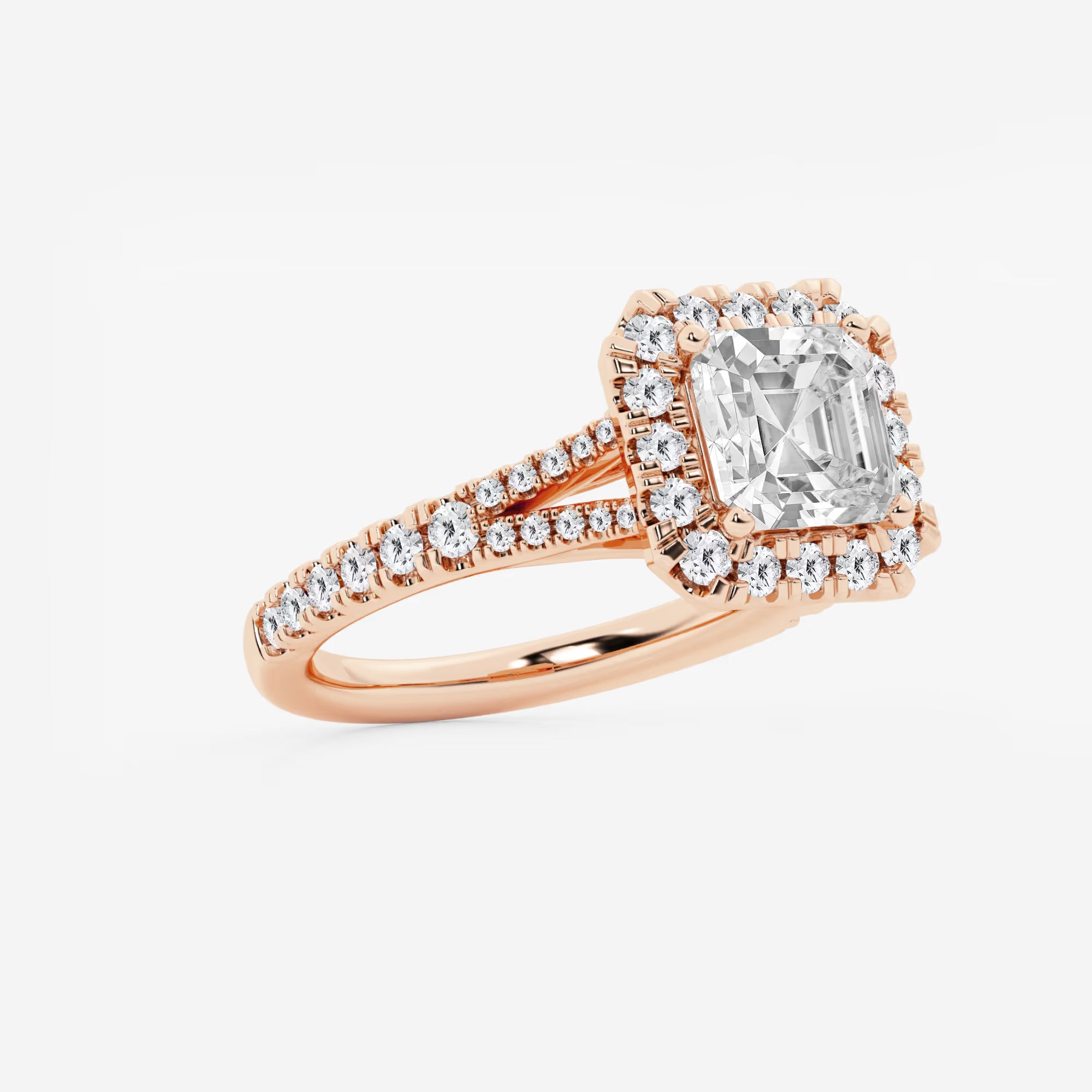 Lunaria Asscher Diamond Split Shank Halo Engagement Ring