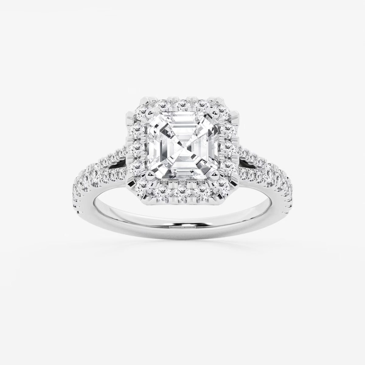 Lunaria Asscher Diamond Split Shank Halo Engagement Ring