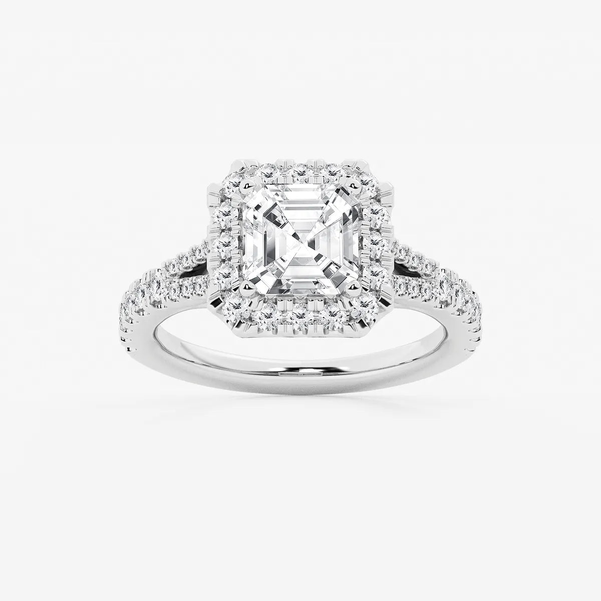 Lunaria Asscher Diamond Split Shank Halo Engagement Ring