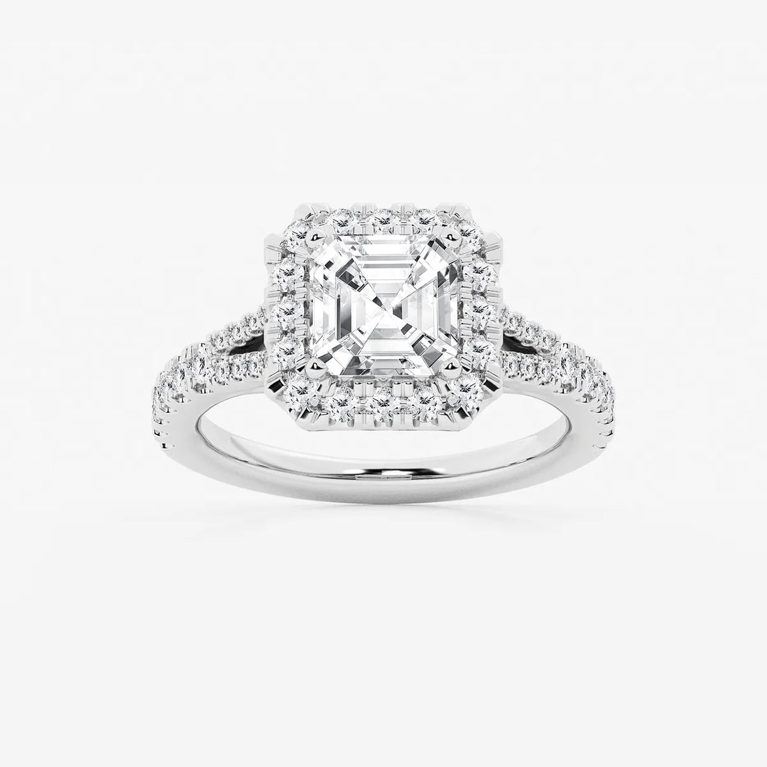 Lunaria Asscher Diamond Split Shank Halo Engagement Ring