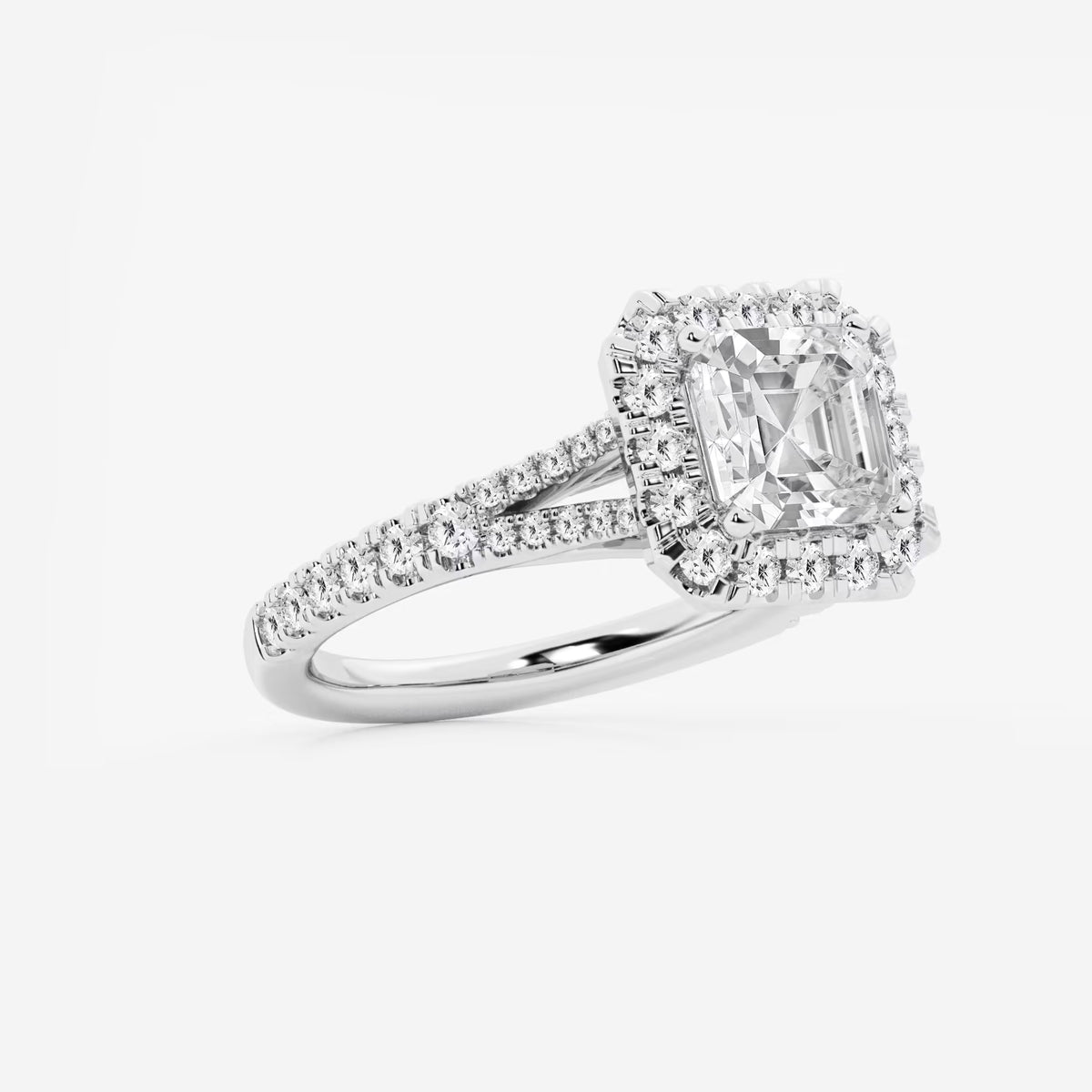 Lunaria Asscher Diamond Split Shank Halo Engagement Ring
