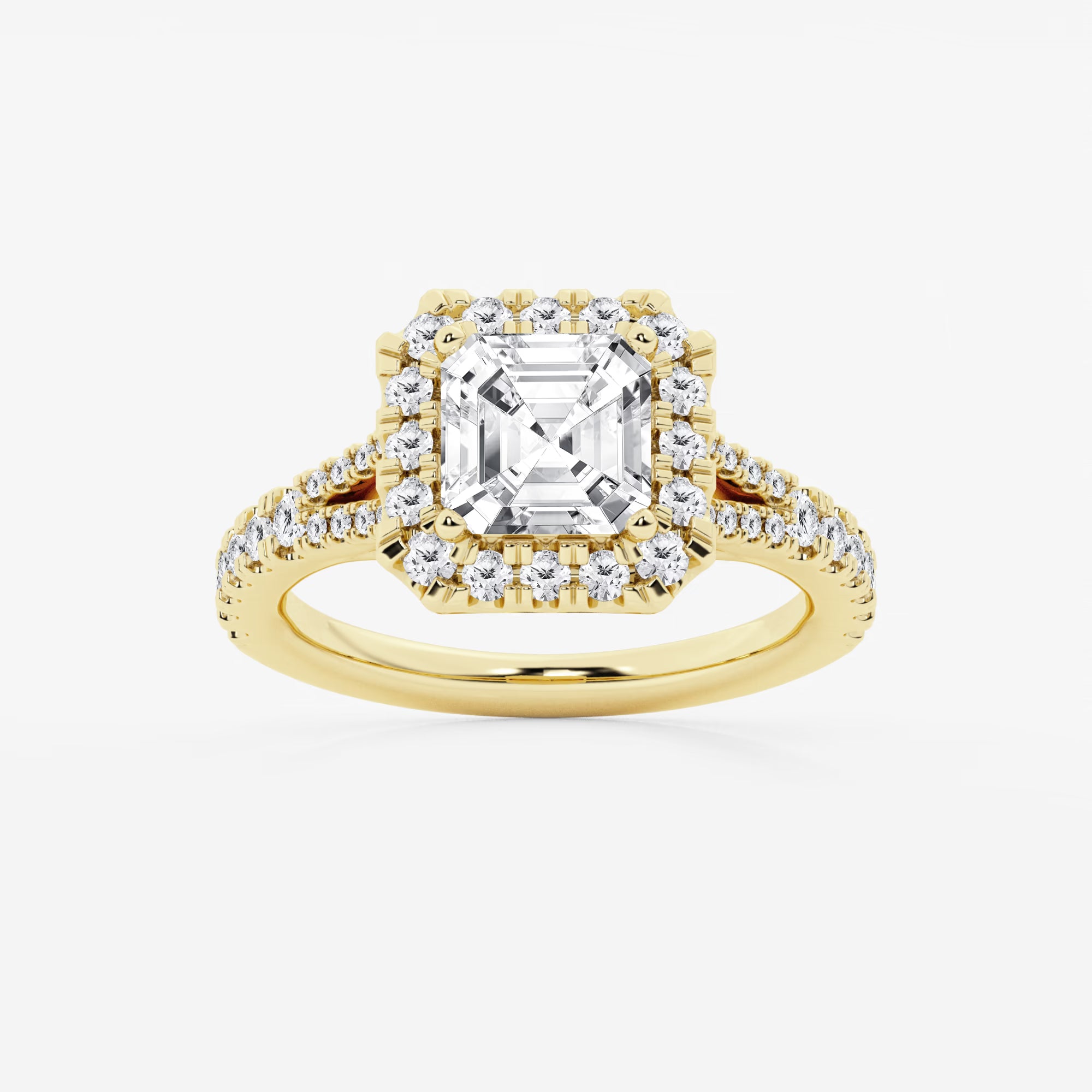 Lunaria Asscher Diamond Split Shank Halo Engagement Ring