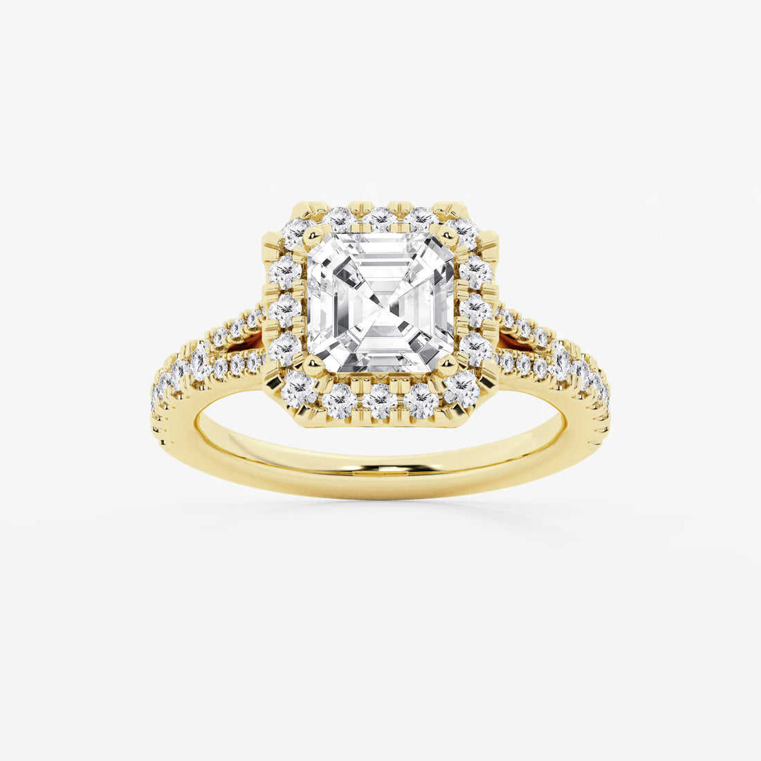 Lunaria Asscher Diamond Split Shank Halo Engagement Ring