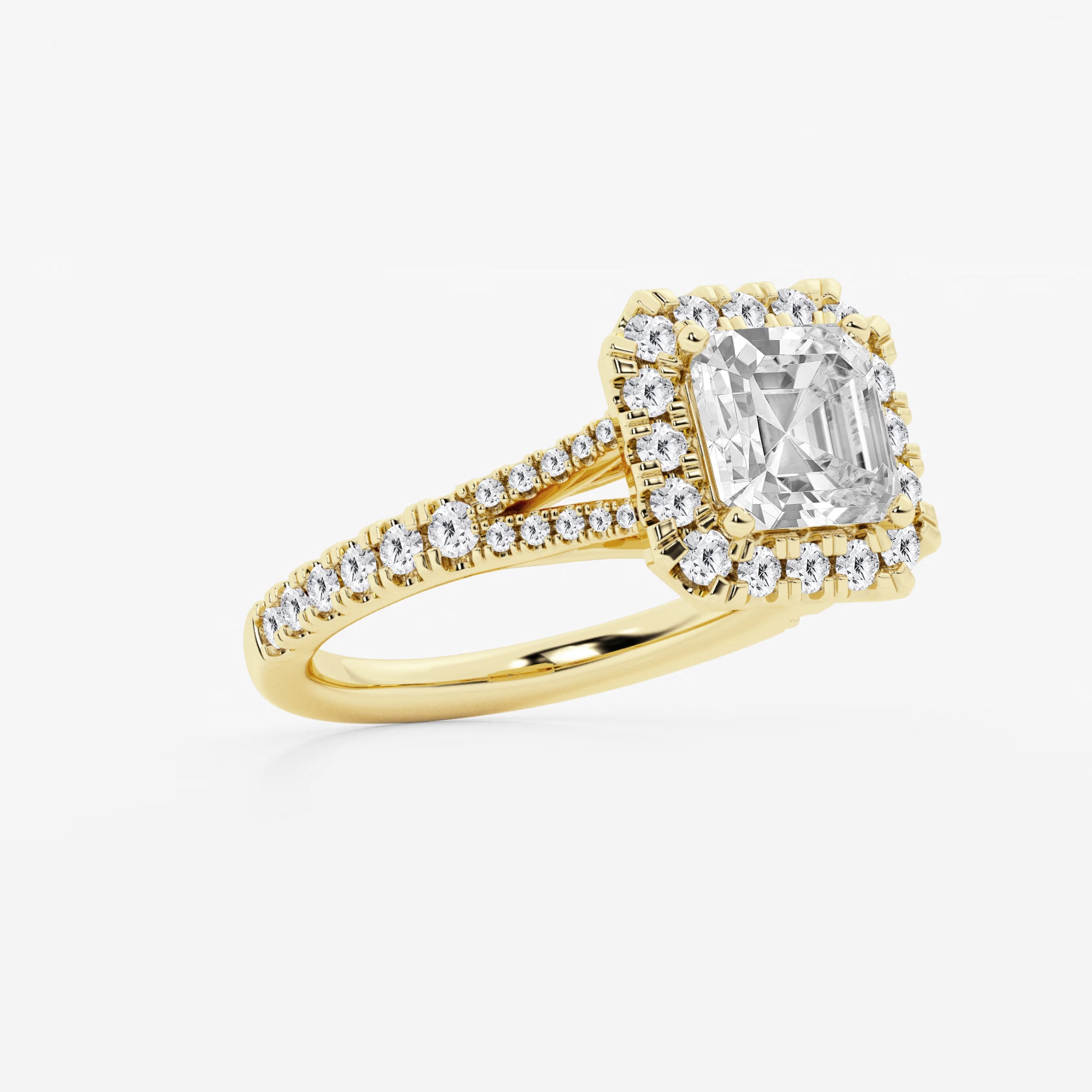 Lunaria Asscher Diamond Split Shank Halo Engagement Ring