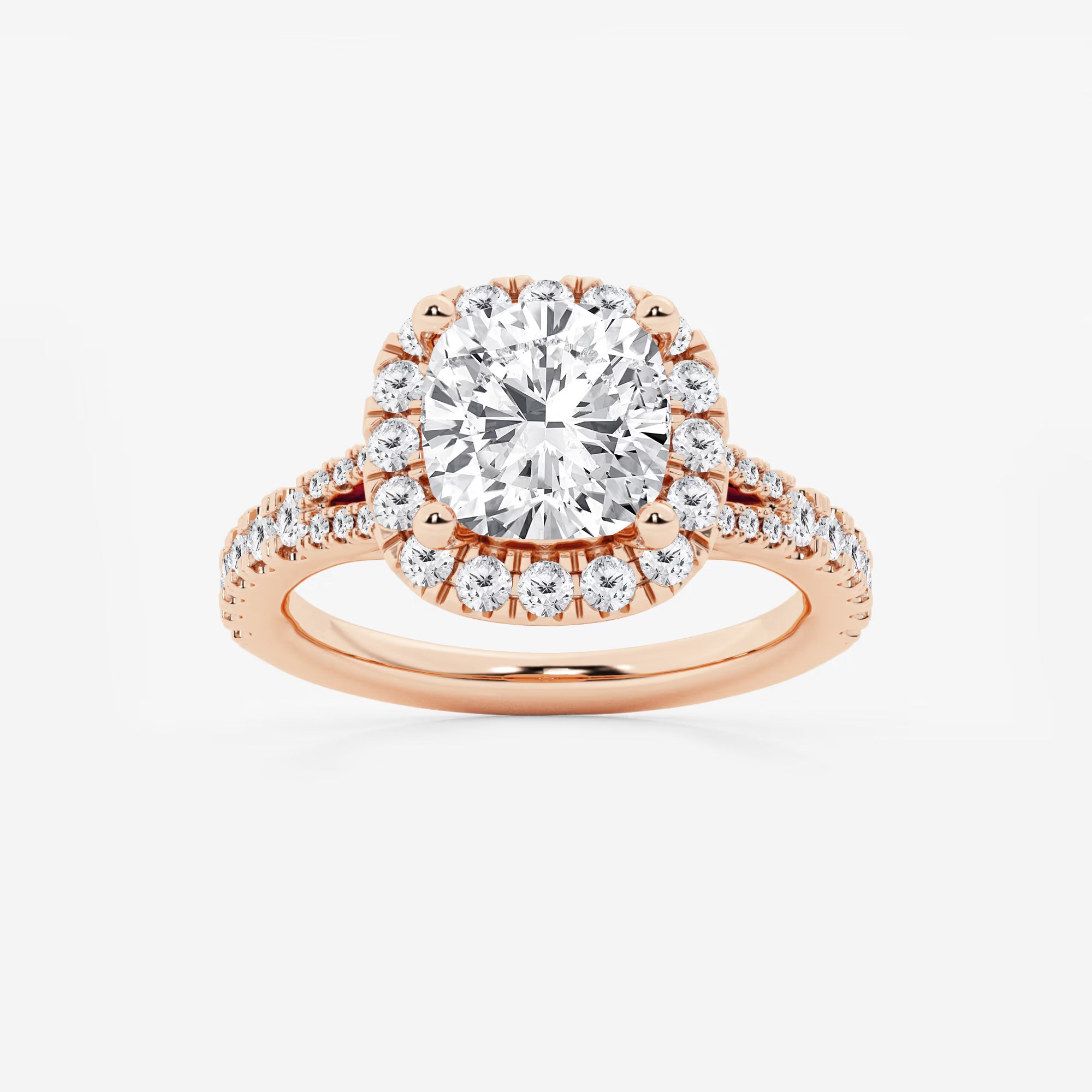 Cushion Lab Grown Diamond Split Shank Halo Engagement Ring