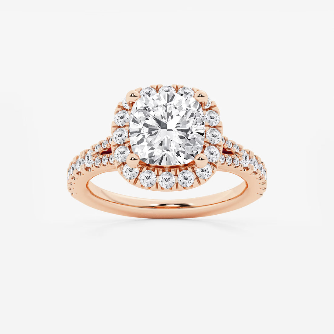Cushion Lab Grown Diamond Split Shank Halo Engagement Ring