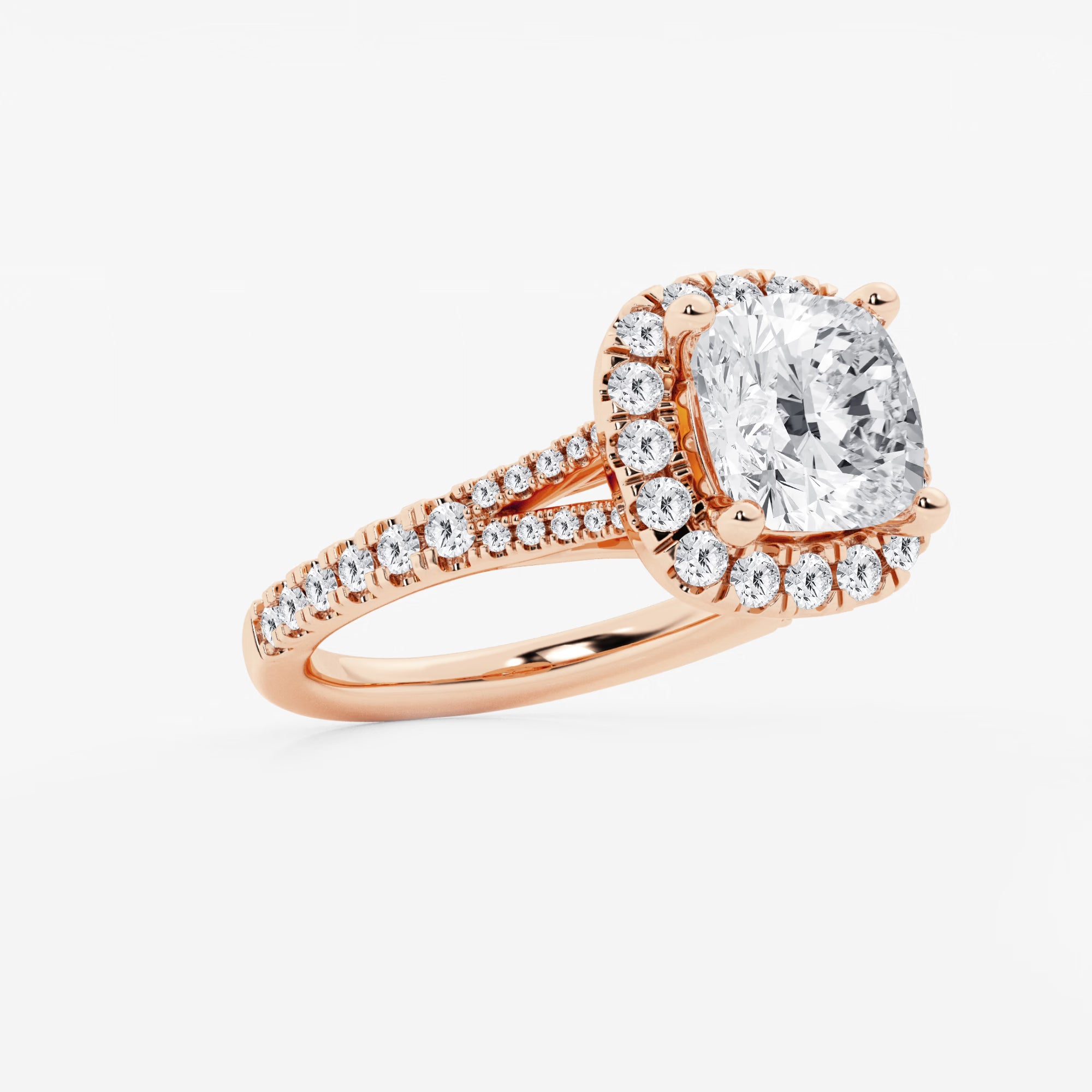 Cushion Lab Grown Diamond Split Shank Halo Engagement Ring