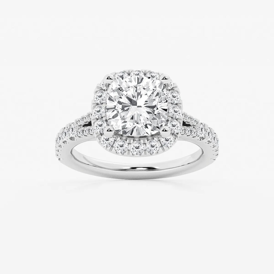 Cushion Lab Grown Diamond Split Shank Halo Engagement Ring