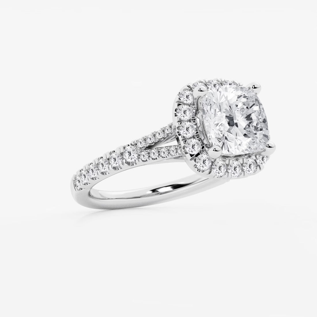 Cushion Lab Grown Diamond Split Shank Halo Engagement Ring