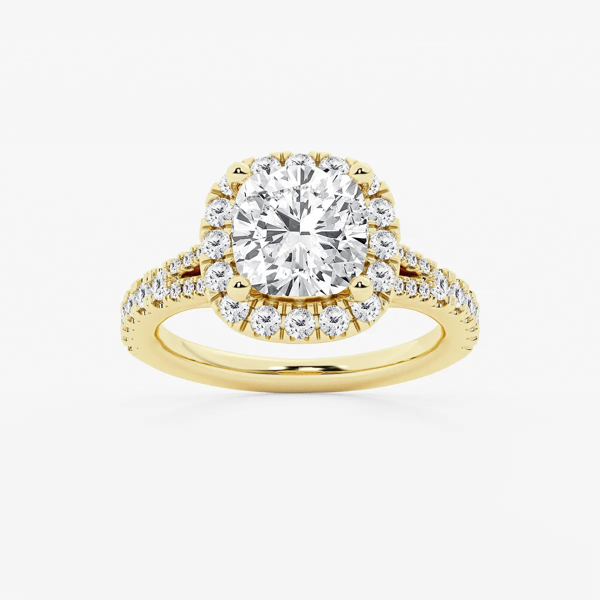 Cushion Lab Grown Diamond Split Shank Halo Engagement Ring