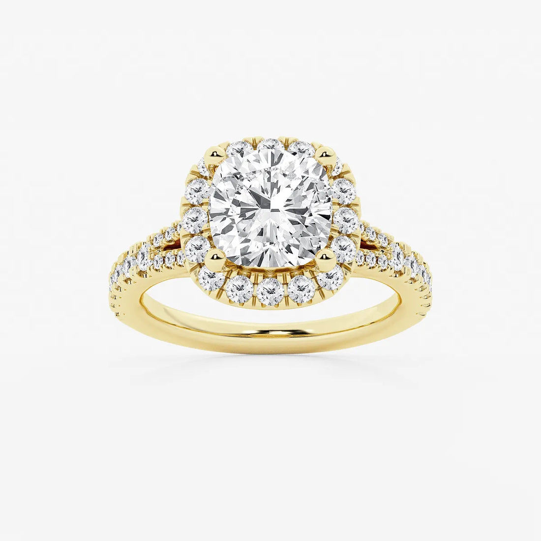 Cushion Lab Grown Diamond Split Shank Halo Engagement Ring