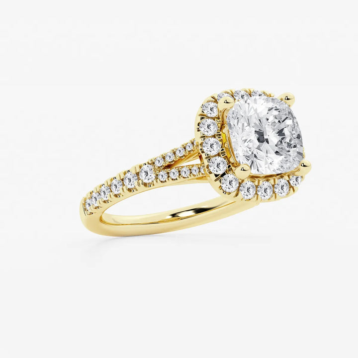 Cushion Lab Grown Diamond Split Shank Halo Engagement Ring