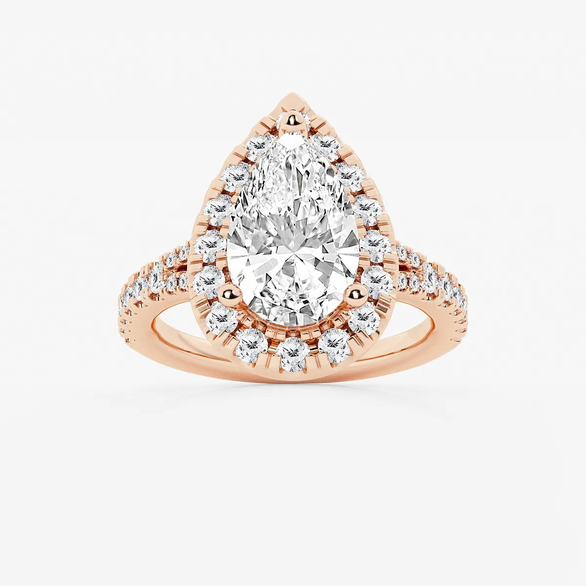 Pear Lab Grown Diamond Split Shank Halo Engagement Ring