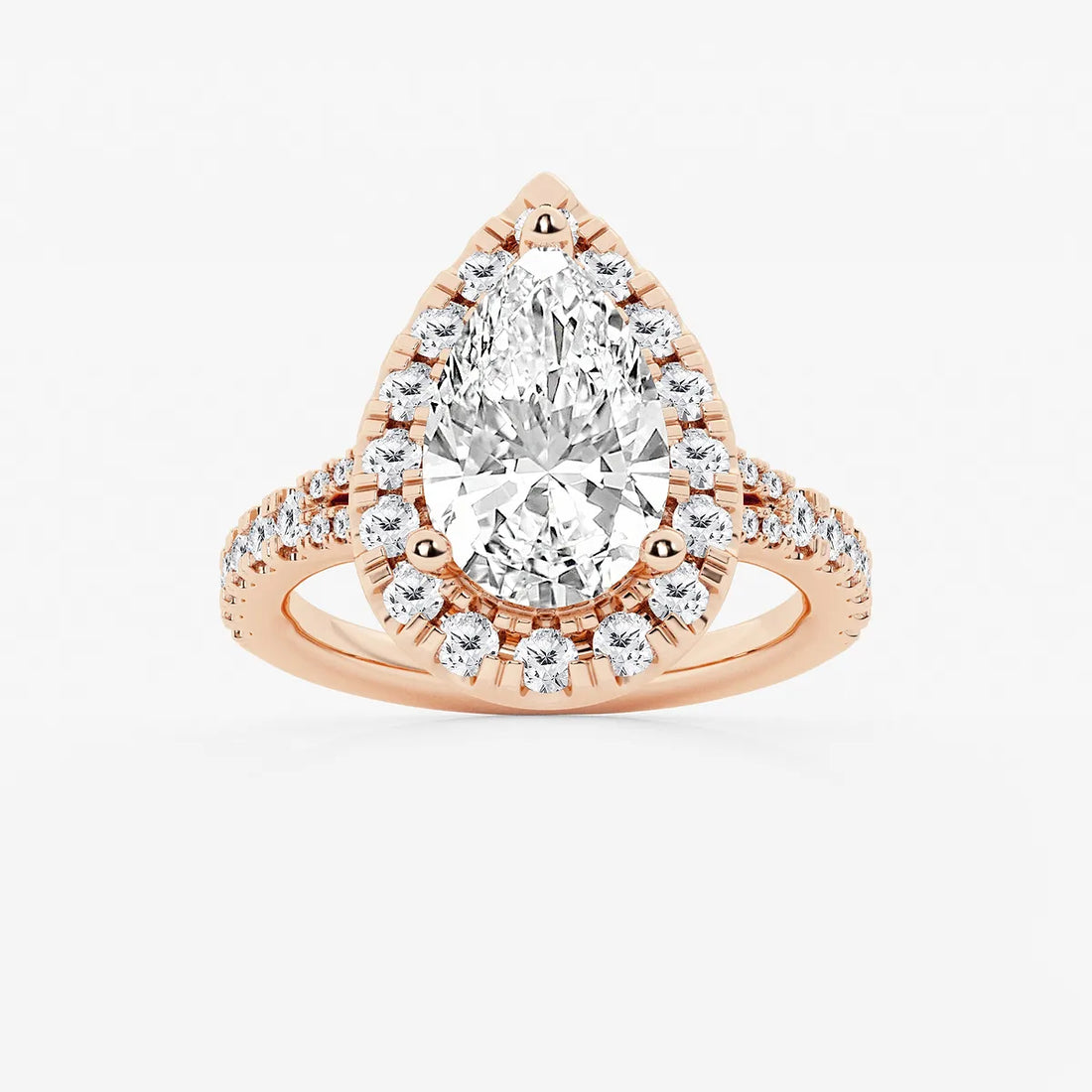 Pear Lab Grown Diamond Split Shank Halo Engagement Ring