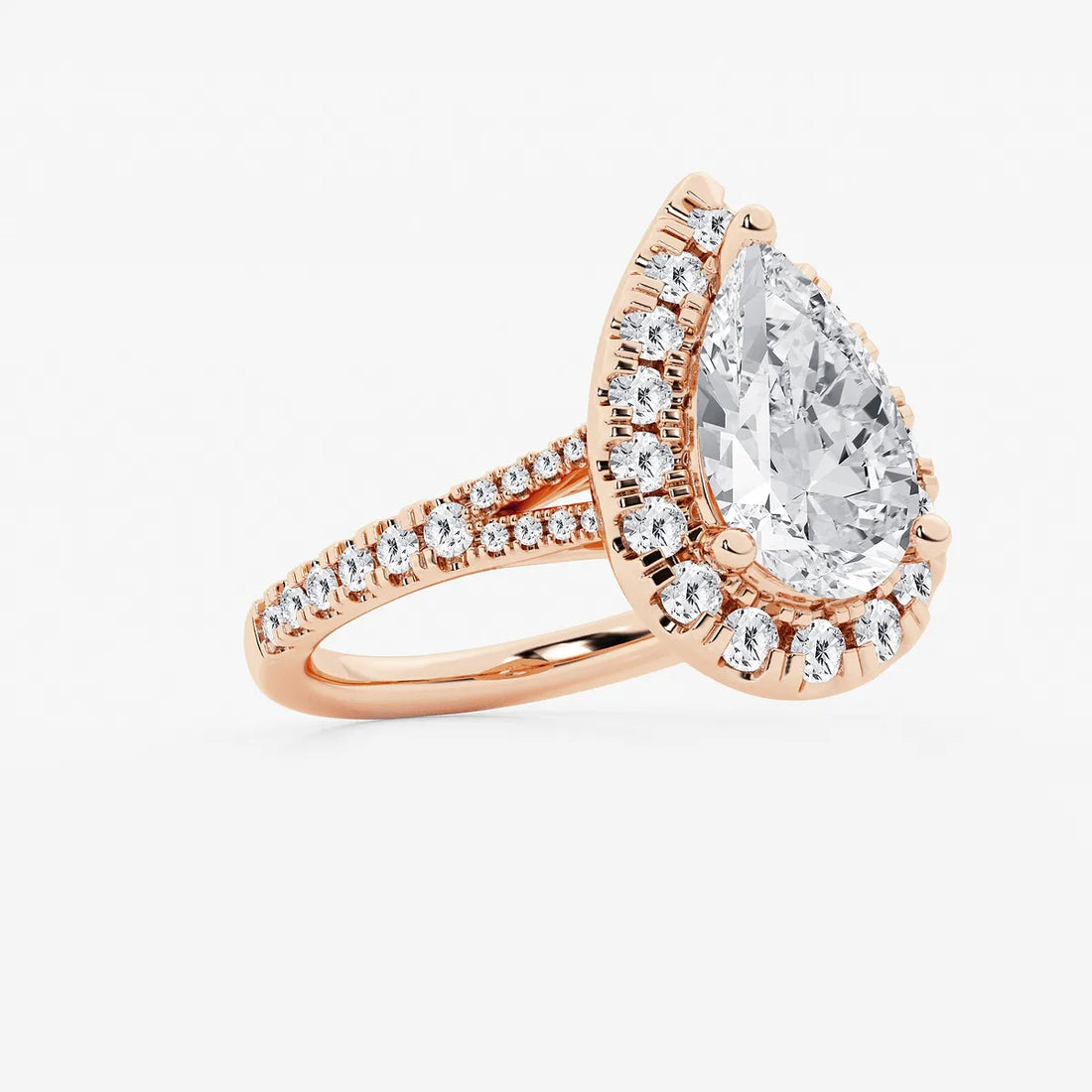 Pear Lab Grown Diamond Split Shank Halo Engagement Ring
