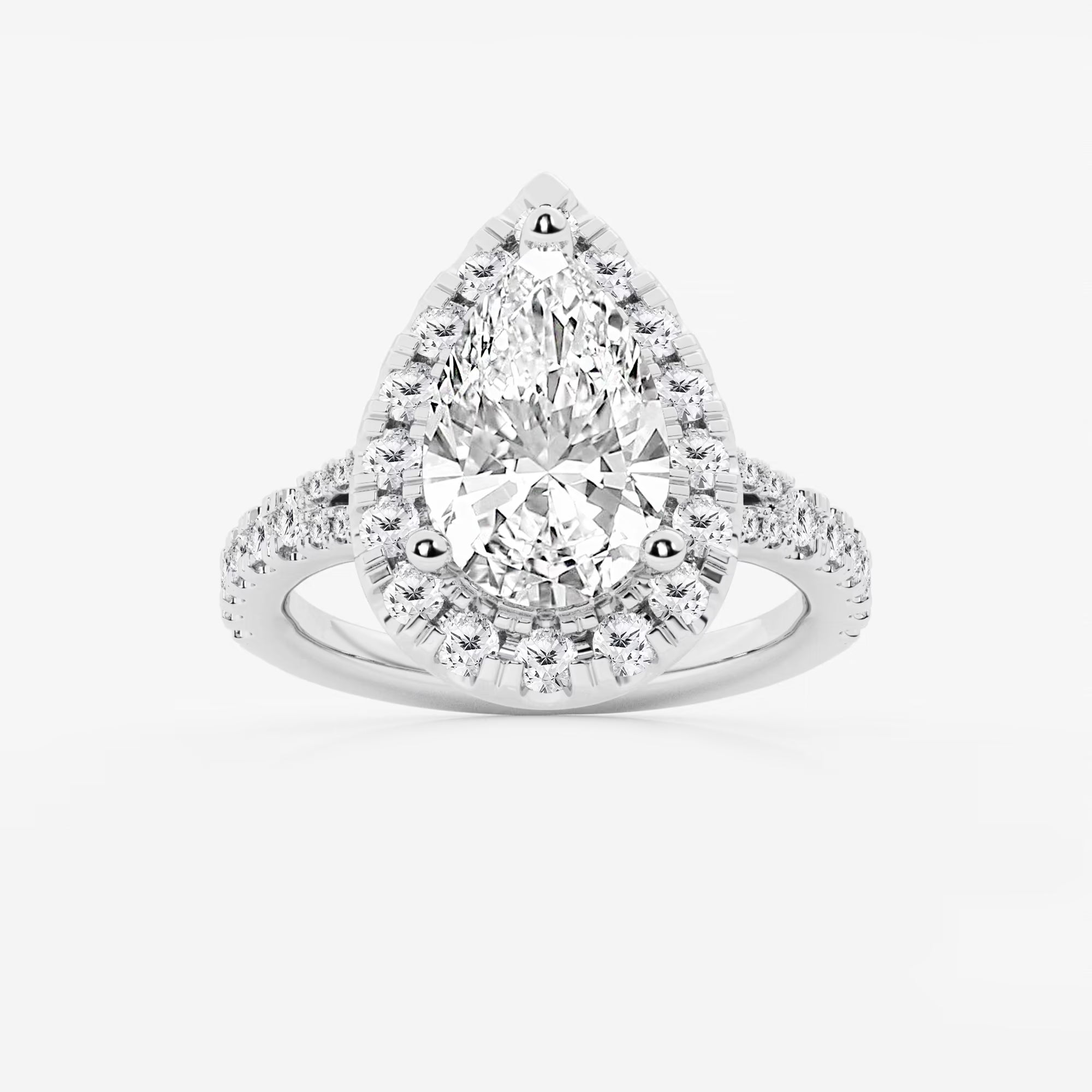 Pear Lab Grown Diamond Split Shank Halo Engagement Ring