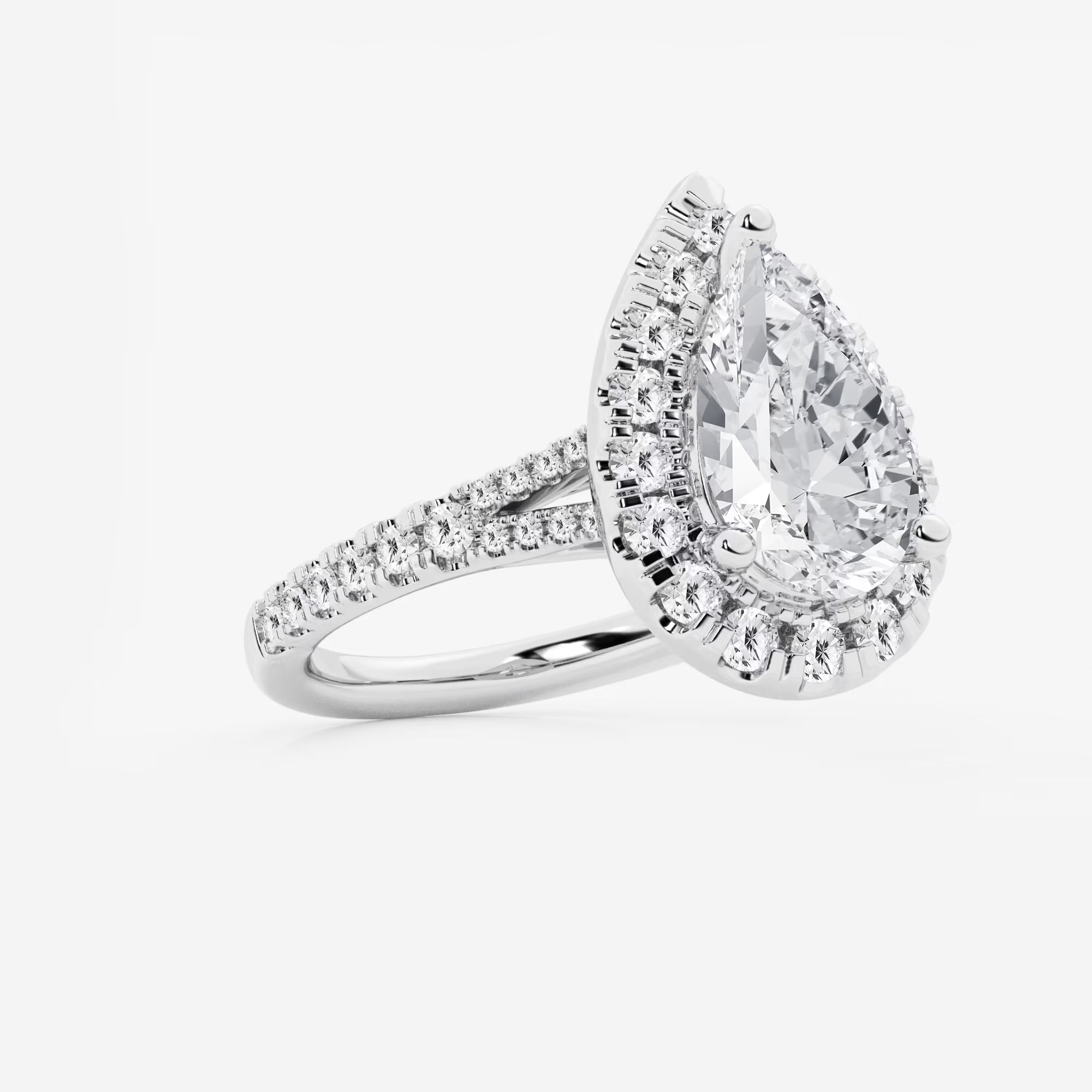 Pear Lab Grown Diamond Split Shank Halo Engagement Ring