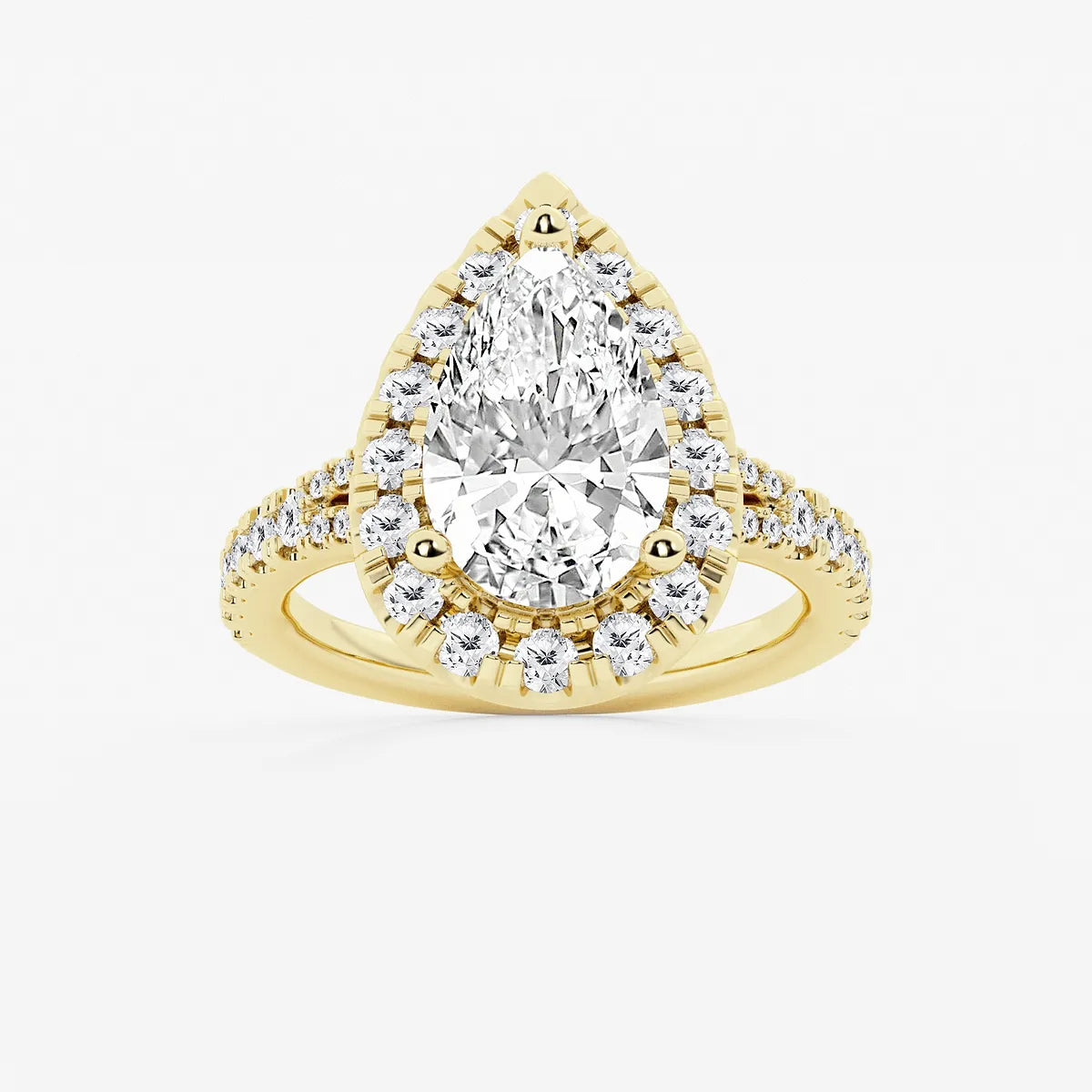 Pear Lab Grown Diamond Split Shank Halo Engagement Ring