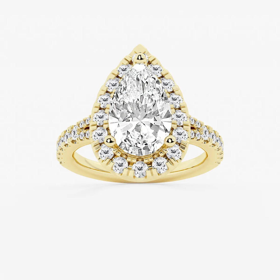 Pear Lab Grown Diamond Split Shank Halo Engagement Ring