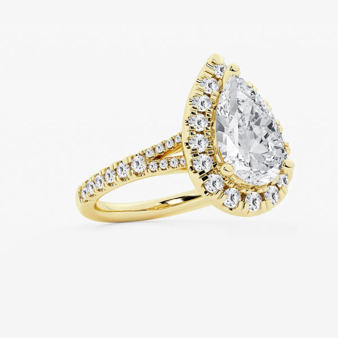 Pear Lab Grown Diamond Split Shank Halo Engagement Ring