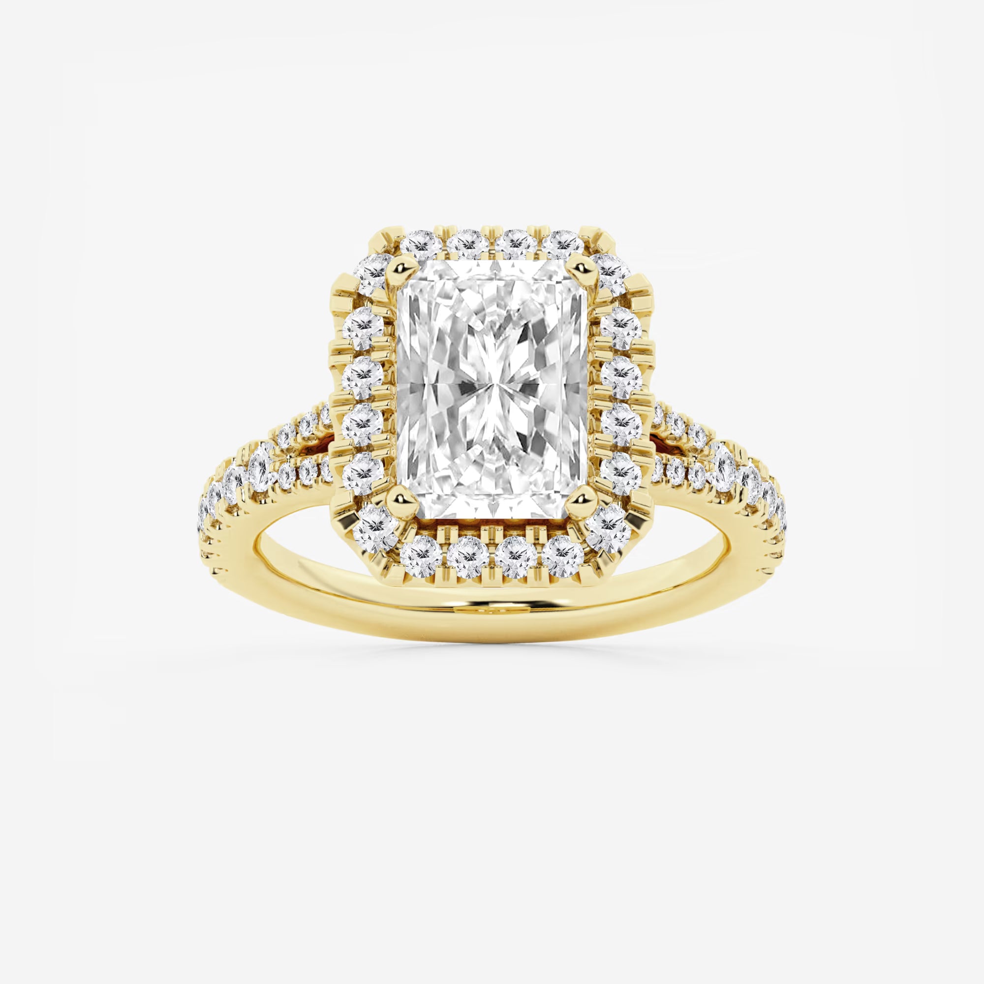 Arlisse Radiant Lab-Grown Diamond Split Shank Halo Engagement Ring