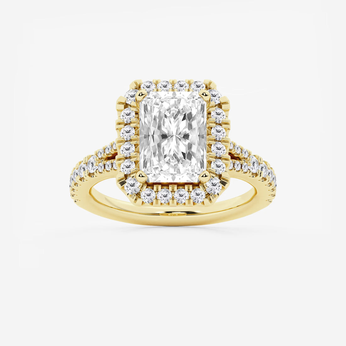 Arlisse Radiant Lab-Grown Diamond Split Shank Halo Engagement Ring
